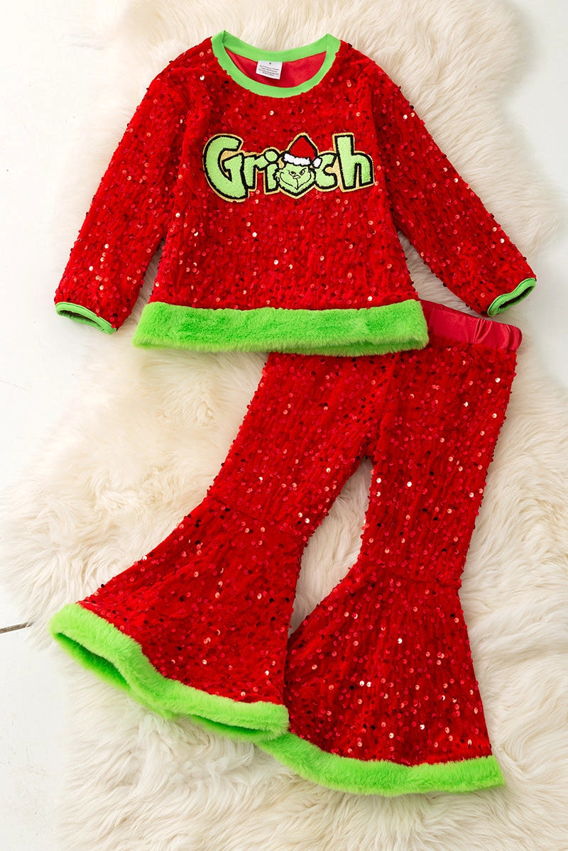 Holiday Pants Set-Grinch Bell Bottom