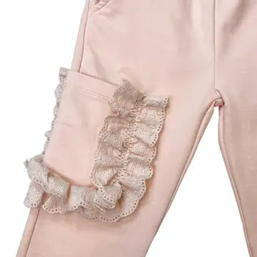 Pants Set-Open Shoulder Lace Trim Top + Pants