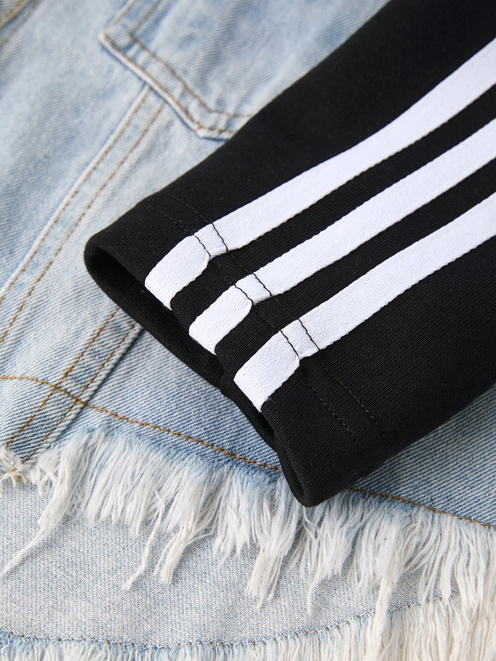 Pants Set-Side Zipper Striped Denim Set (Pre-Order)