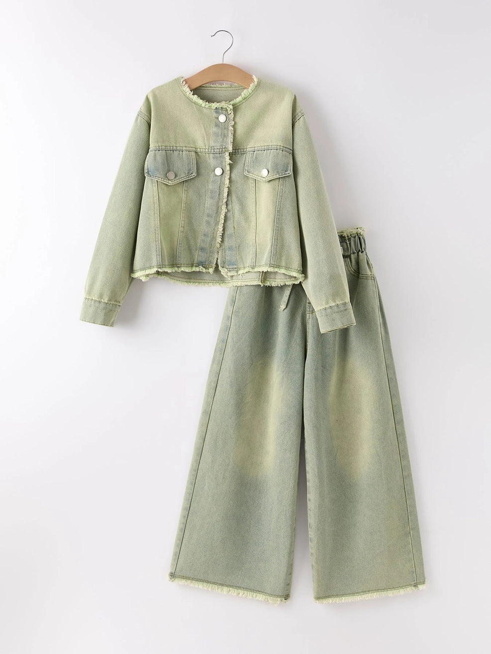 Pants Set-Nostalgic Tassel Edge Girls Denim Set (Pre-Order)