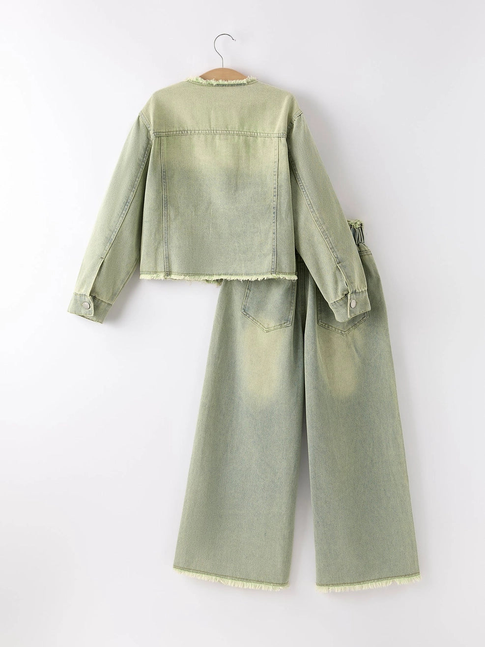 Pants Set-Nostalgic Tassel Edge Girls Denim Set (Pre-Order)