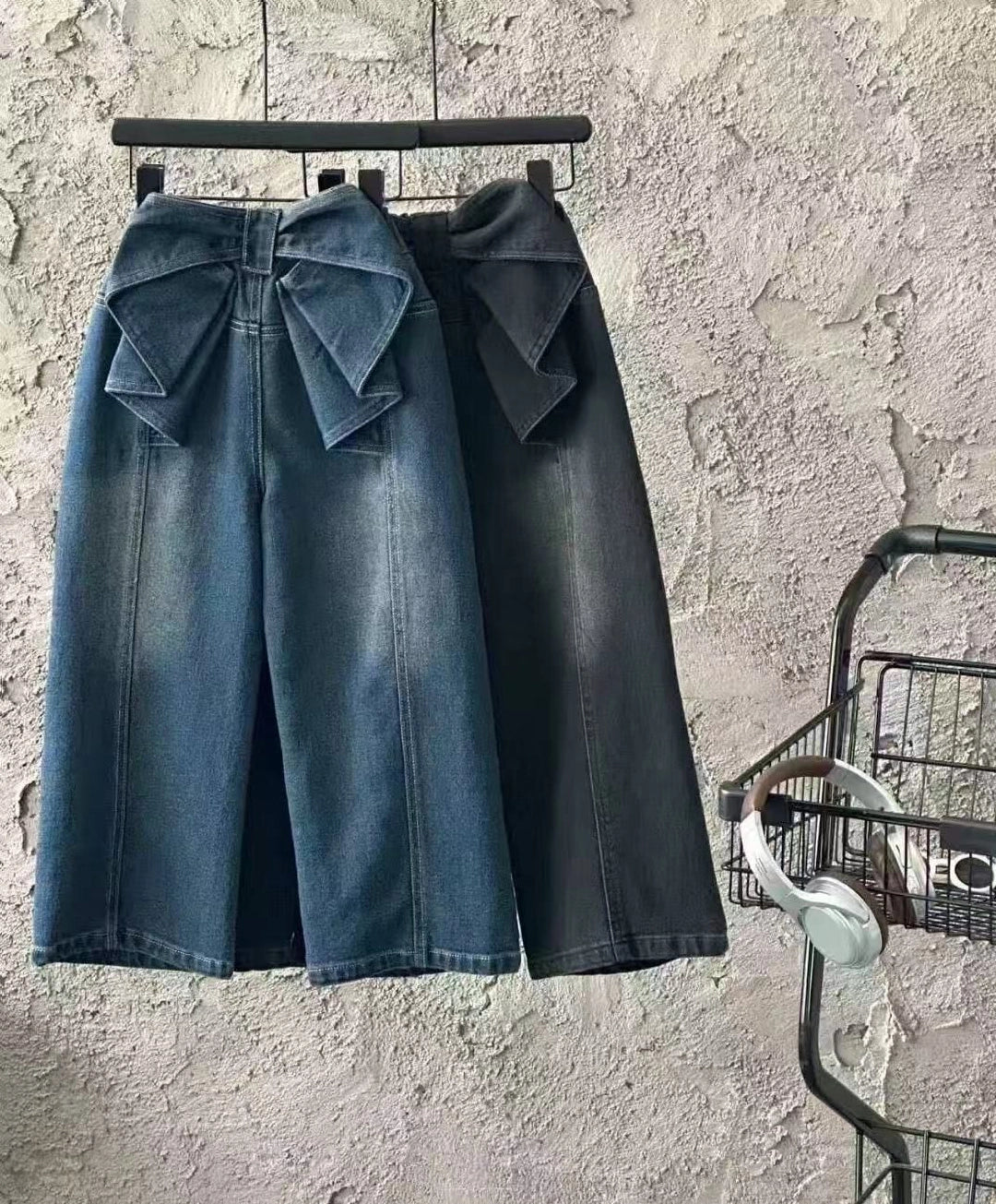 Pants-Denim with Large Bow Detail At Waist (Pre-order)
